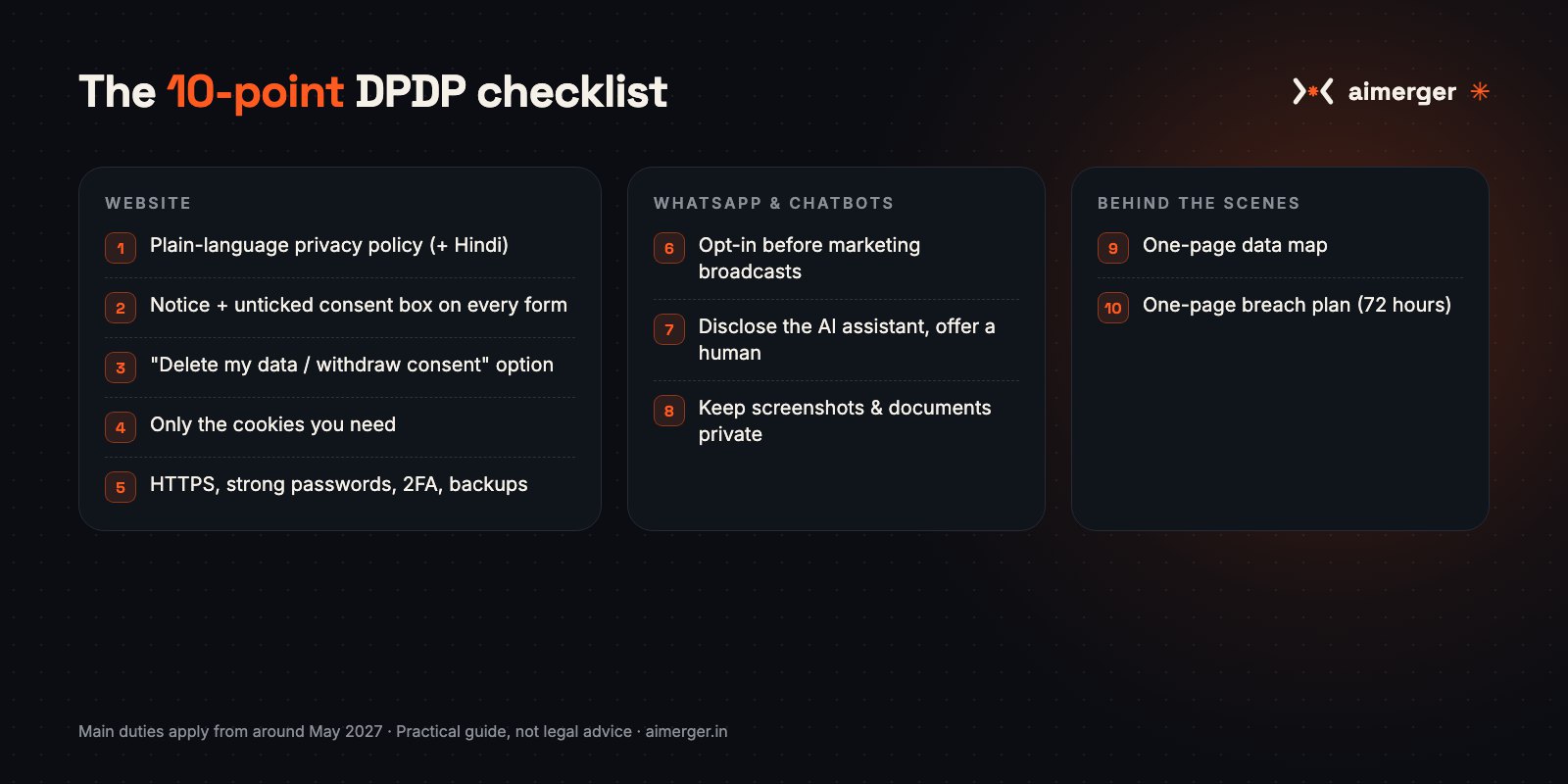 DPDP checklist for a small business website and WhatsApp